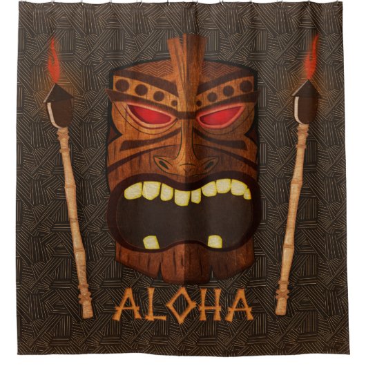 Tiki Tropical Retro  Brown Hawaiian Kijk Douchegordijn (Voorkant)