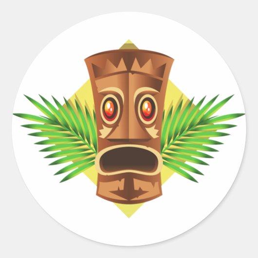 Tiki Tropisch beeld met palmen Ronde Sticker (Voorkant)