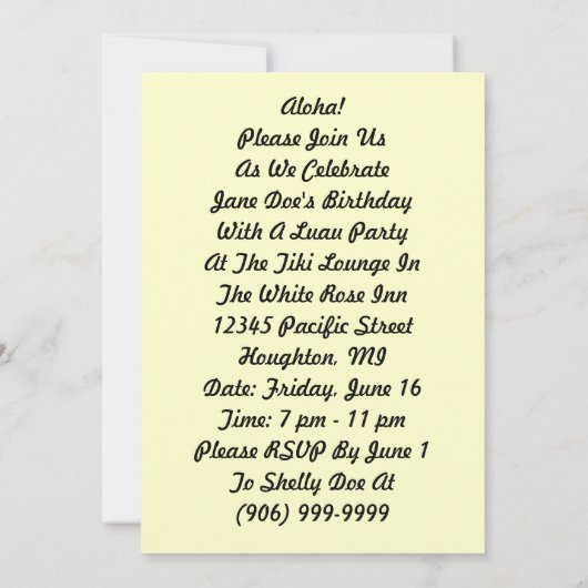 Tiki Ukulele Hawaiian Uitnodiging voor Tropische N (Achterkant)