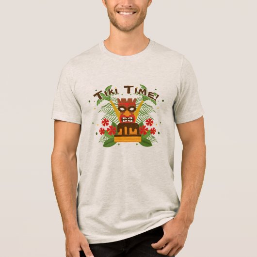 Tiki Verjaardag Palmbomen Hawaiiaanse bloemen Luau Tri-Blend Shirt (Voorkant)