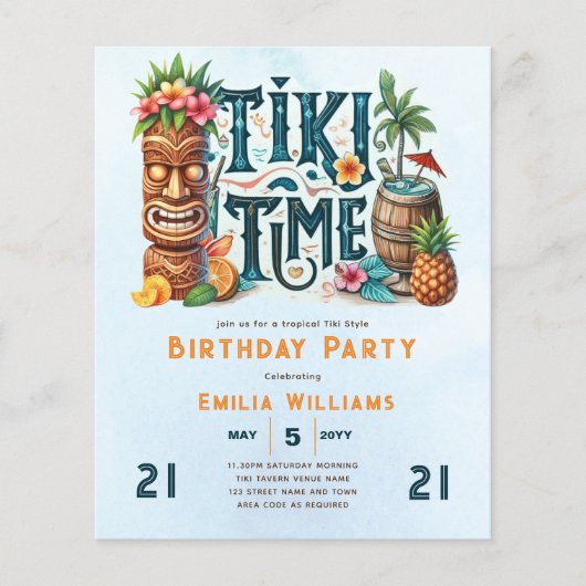 TIKI VERJAARDAG Tropisch Luau Hawaiaans Feest (Voorkant)