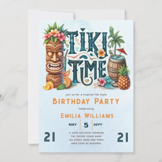TIKI VERJAARDAG Tropische Luau Hawaiian Party Kaart (Voorkant)