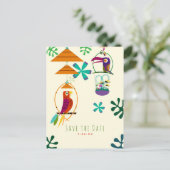 Tiki Vogels Feestje Vintage Retro Luau Bewaar de D Aankondigingskaart (Staand voorkant)