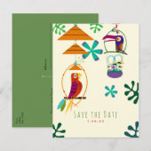 Tiki Vogels Feestje Vintage Retro Luau Save the Da Aankondigingskaart (Voorkant / Achterkant)