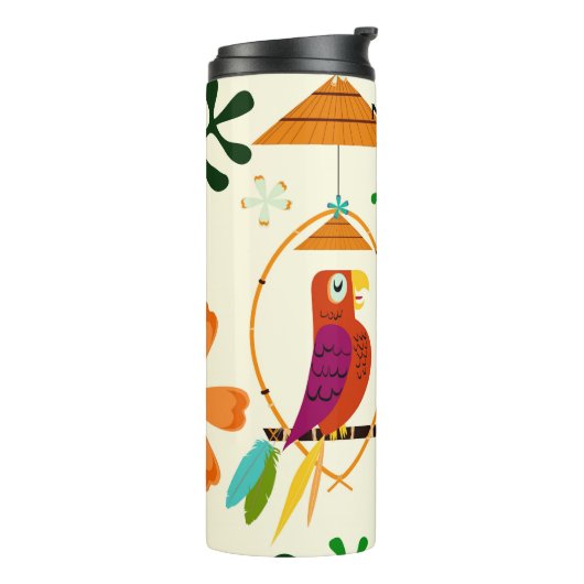 Tiki Vogels Modern Vintage Retro Whimsisch Thermosbeker (Gedraaid links)
