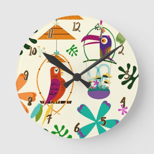 Tiki Vogels Tropical Custom Ronde Klok (Voorkant)