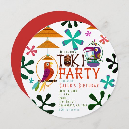 Tiki Vogels Verjaardagsfeestje Vintage Luau Uitnod Kaart (Voorkant / Achterkant)