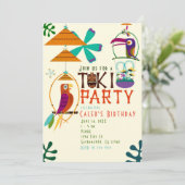 Tiki Vogels Verjaardagsfeestje Vintage Luau Uitnod Kaart (Staand voorkant)