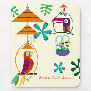 Tiki Vogels Vintage Retro Kunst Persoonlijk Aangep Muismat