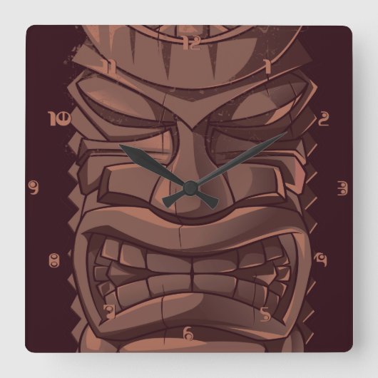 Tiki Wooden Totem Statute Wall Clock Vierkante Klok (Voorkant)