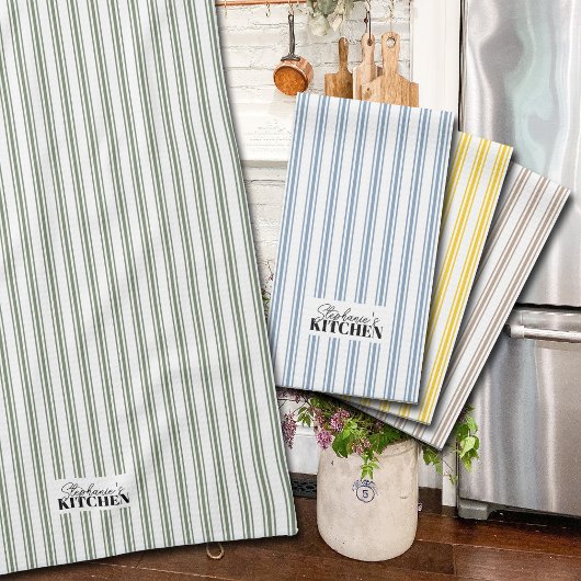 Tikkende Streep Vintage Boerderij Salie Theedoek