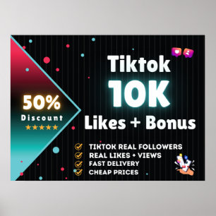 Tiktok 10K houdt van + 100K Uitzichten GRATIS Poster