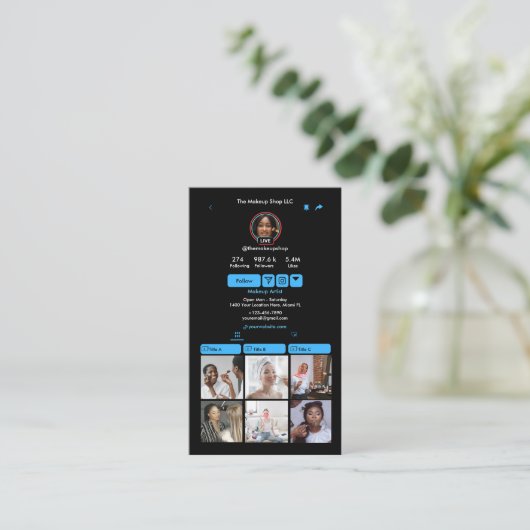 TikTok Blue sociale media QR-code Visitekaartje (Staand voorkant)