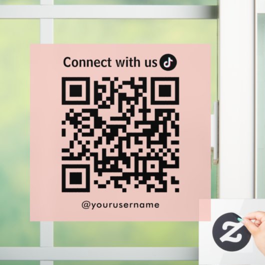 TikTok Connect Met Ons QR Code Blush Roze Raamsticker (Huis)