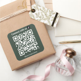 TikTok Connect met ons QR Code Forest Green Vierkante Sticker