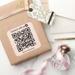 TikTok Connect Met Ons QR Code Zachte Peach Vierkante Sticker