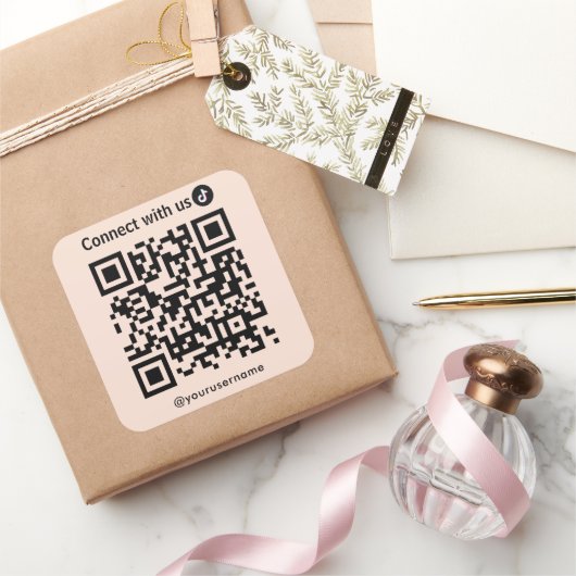 TikTok Connect Met Ons QR Code Zachte Peach Vierkante Sticker (Geschenken)