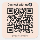 TikTok Connect Met Ons QR Code Zachte Peach Vierkante Sticker (Voorkant)