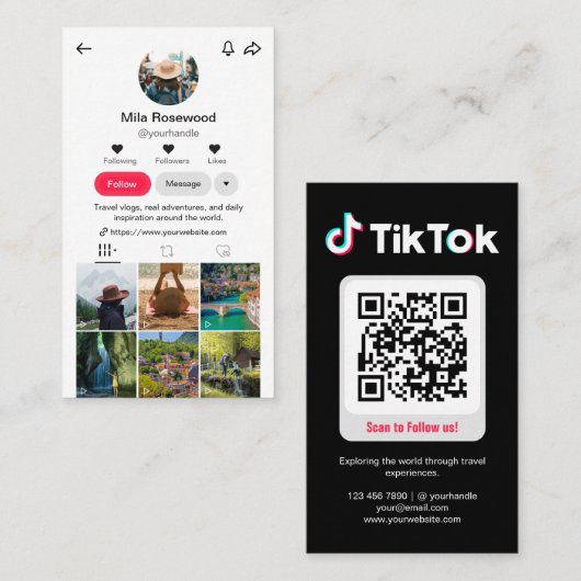 Tiktok Profielfoto Raster Volg Me QR-code Visitekaartje (Voorkant / Achterkant)