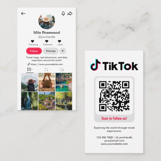 Tiktok Profielfoto Raster Volg Me QR-code Visitekaartje (Voorkant / Achterkant)