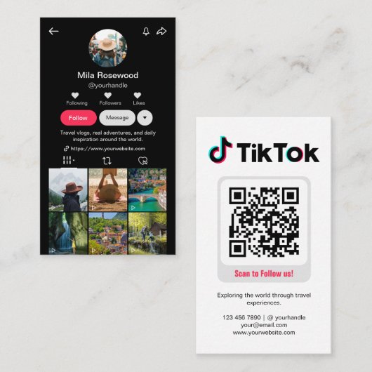 Tiktok Profielfoto Raster Volg Me QR-code Visitekaartje (Voorkant / Achterkant)