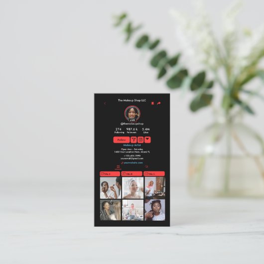 TikTok Rode Sociale Media QR Code Visitekaartje (Staand voorkant)