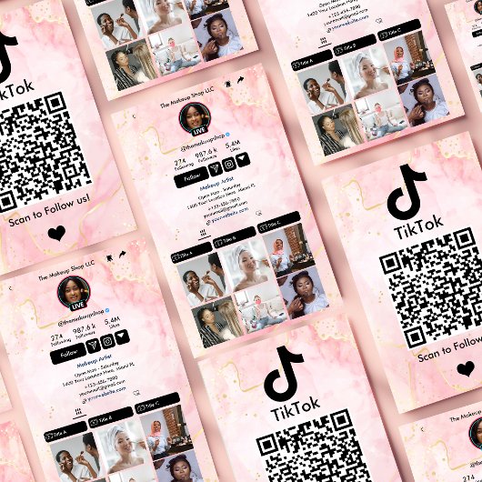 TikTok Roze Marmer QR Code Social Media Visitekaartje
