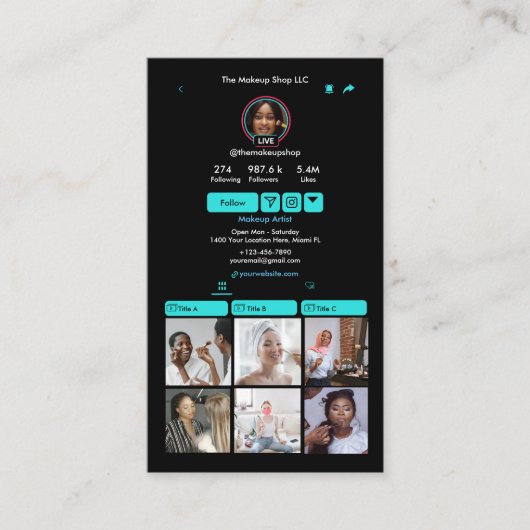 TikTok Turquoise Social Media QR-code Visitekaartje (Voorkant)