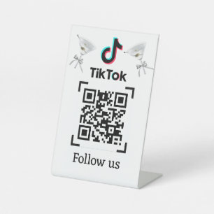 TikTok Volg Bar Elegante bosgroen Reclamebord Met Voetstuk