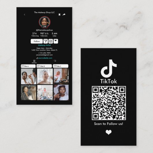 TikTok Zwart Social Media QR Code Visitekaartje (Voorkant / Achterkant)