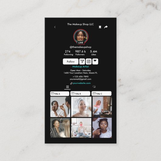 TikTok Zwarte Social Media QR Code Visitekaartje (Voorkant)