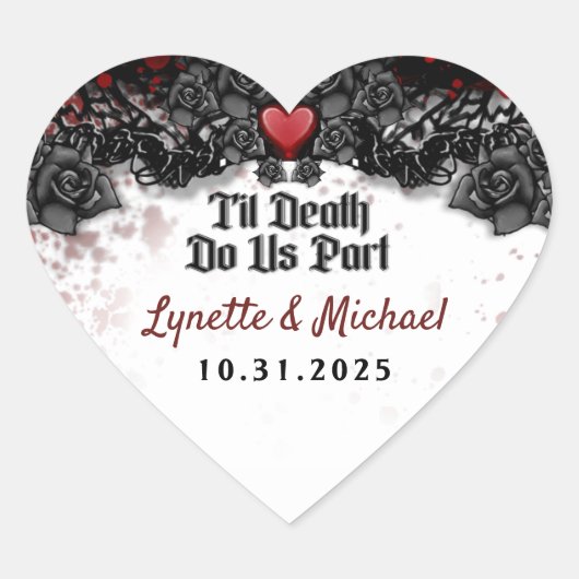 Til Death Blood Splatter Halloween Heart Weddensch Hart Sticker (Voorkant)