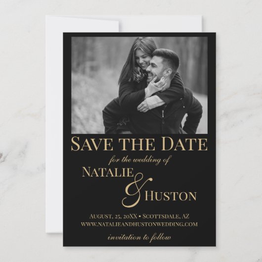 Til Death Cool Celestial Gothic Zwart Goud Bruilof Save The Date (Achterkant)