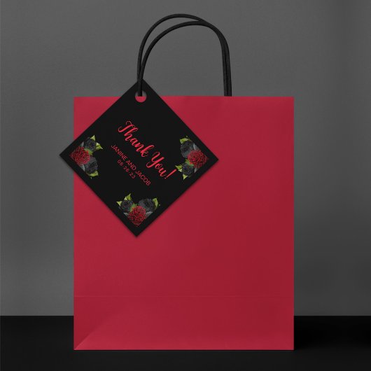 Til Death Do ons Part Gothic Black and Red Rose Bedankjes Labels