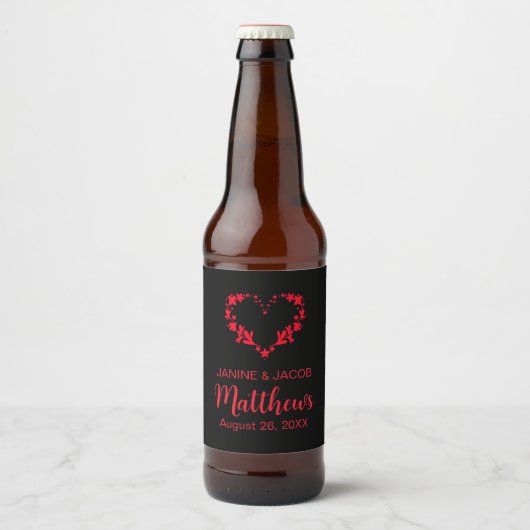 Til Death Do ons Part Gothic Red Floral Heart Bier Etiket (Voorkant)