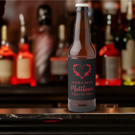 Til Death Do ons Part Gothic Red Floral Heart Bier Etiket