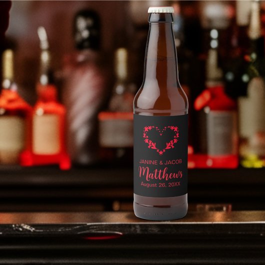 Til Death Do ons Part Gothic Red Floral Heart Bier Etiket