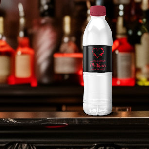 Til Death Do ons Part Gothic Red Floral Heart Waterfles Etiket
