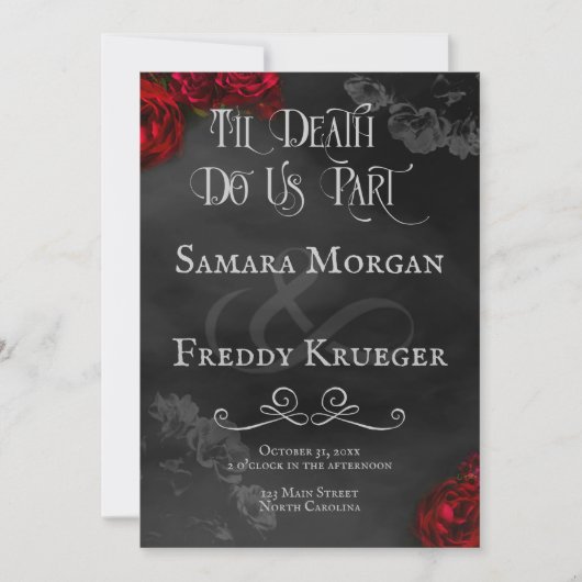 Til Death Do ons Part Gothic Wedding Invite Roos Kaart (Voorkant)