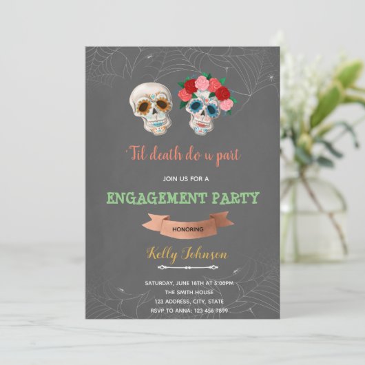 Til Death Do ons Part Halloween Engagement party Kaart (Staand voorkant)
