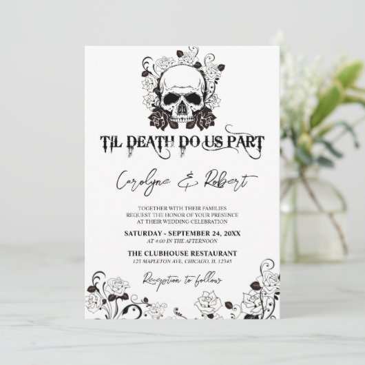 Til Death Do ons Part Halloween Gothic Wedding Inv Kaart (Staand voorkant)