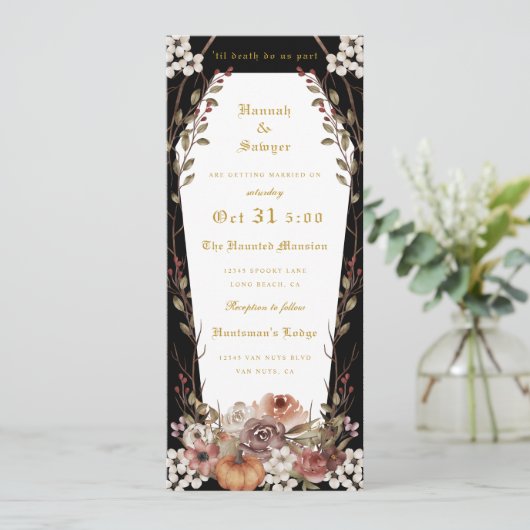 'Til Death Do ons Part Halloween Wedding Coffin' Kaart (Staand voorkant)