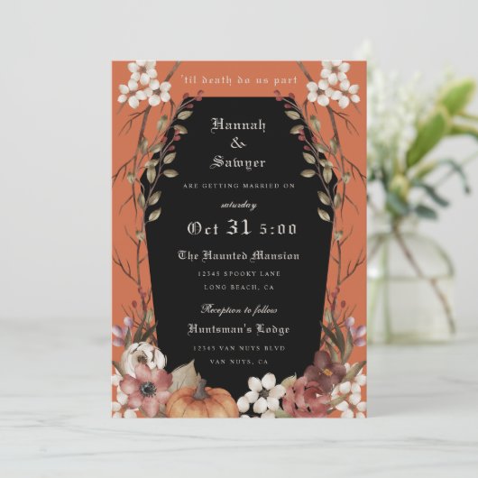 'Til Death Do ons Part Halloween Wedding Invitatio Kaart (Staand voorkant)