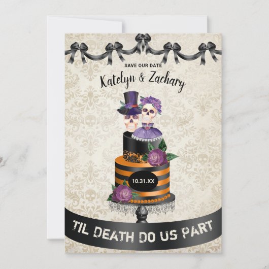 Til Death Do ons Part Skeleton Halloween Wedding Save The Date (Voorkant)