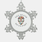 Til Death Do Us Grappig & Klassiek Halloween Tin Sneeuwvlok Ornament (Voorkant)