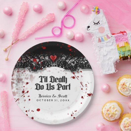 Til Death Do US Part Blood Splatter Names Weddensc Papieren Bordje (Feest)
