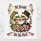 Til Death Do Us Part: Bruid & bruidegom skelet Wijn Etiket (Enkel label)