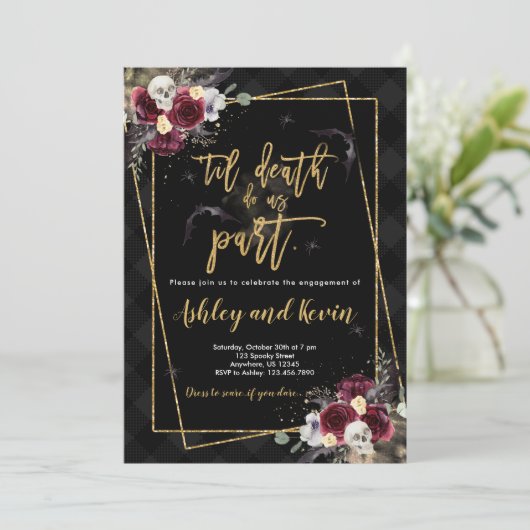 Til Death Do US Part Engagement Party Invitation Kaart (Staand voorkant)