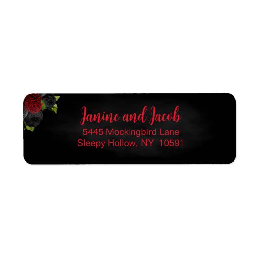 Til Death Do us Part Gothic Black with Red Roses Etiket (Voorkant)