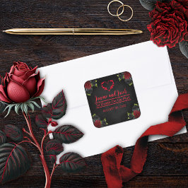 Til Death Do us Part Gothic Red Rose Bruiloft Vierkante Sticker